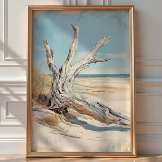 Driftwood on Tranquil Beach Poster - Just Great Posters