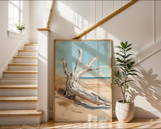 Driftwood on Tranquil Beach Poster - Just Great Posters