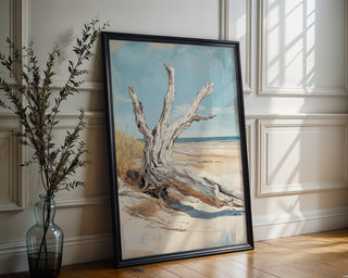 Driftwood on Tranquil Beach Poster - Just Great Posters