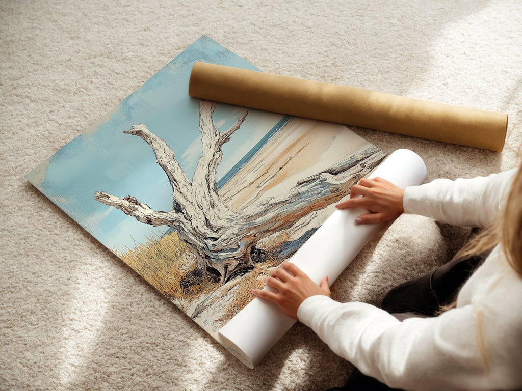 Driftwood on Tranquil Beach Poster - Just Great Posters