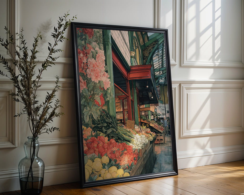 Market Morning – Watercolor Street Market Art Print - Just Great Posters
