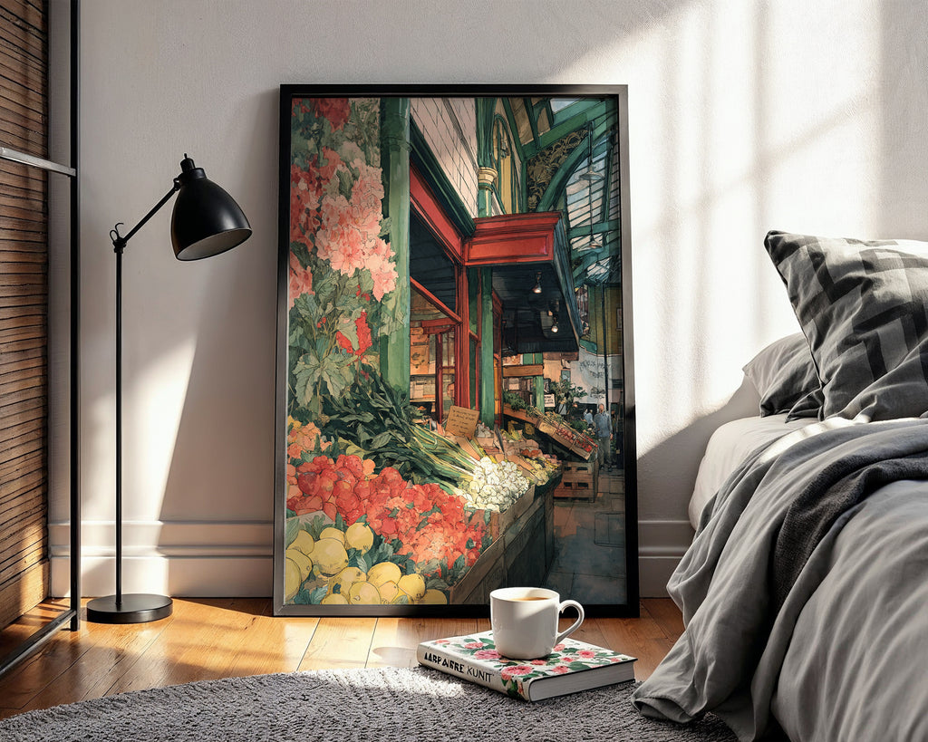 Market Morning – Watercolor Street Market Art Print - Just Great Posters
