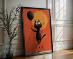 Unicycle Cat & Balloon Poster – Whimsical Cartoon Pet Print - Just Great Posters