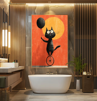 Unicycle Cat & Balloon Poster – Whimsical Cartoon Pet Print - Just Great Posters
