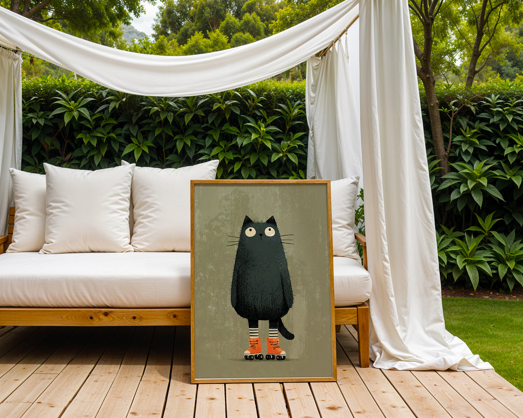 Roller Cat Poster – Playful Modern Pet Art Print - Just Great Posters