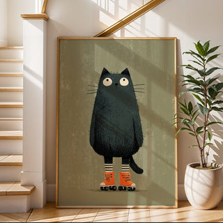 Roller Cat Poster – Playful Modern Pet Art Print - Just Great Posters