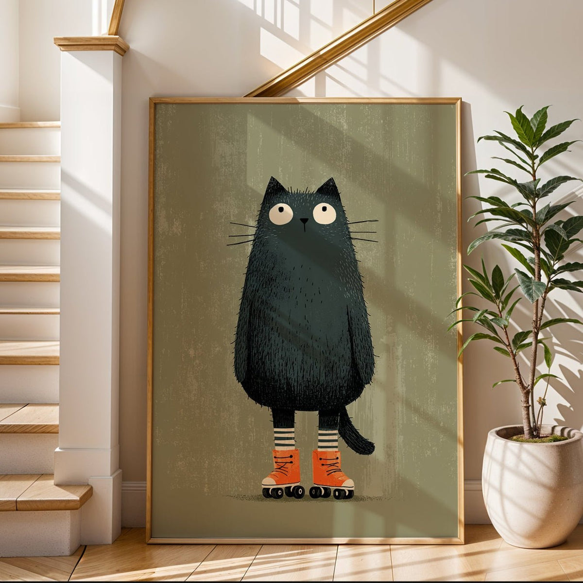 Roller Cat Poster – Playful Modern Pet Art Print - Just Great Posters