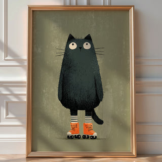 Roller Cat Poster – Playful Modern Pet Art Print - Just Great Posters