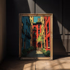 Colorful Courtyard Cityscape Poster – Urban Garden Wall Art Print - Just Great Posters