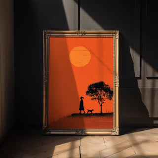 Silhouette Dog Walker at Sunset - Just Great Posters