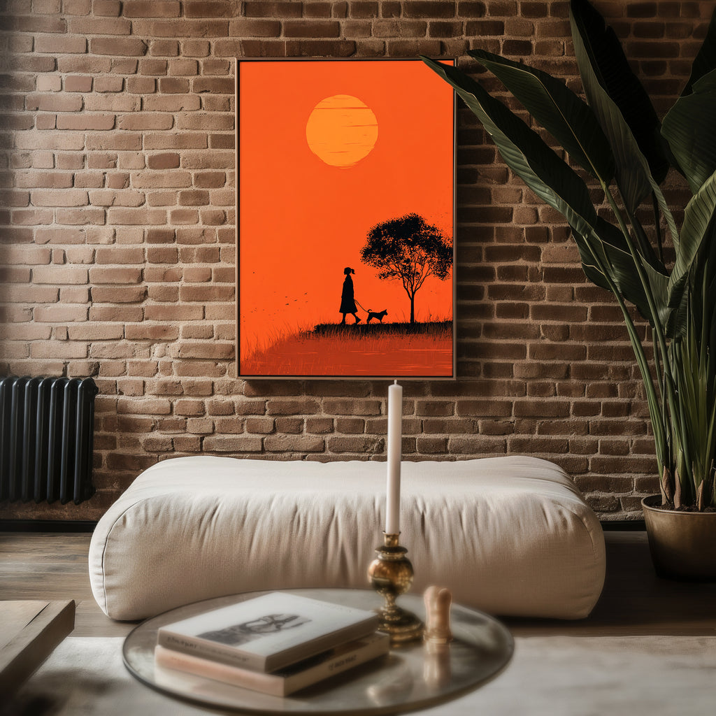 Silhouette Dog Walker at Sunset - Just Great Posters