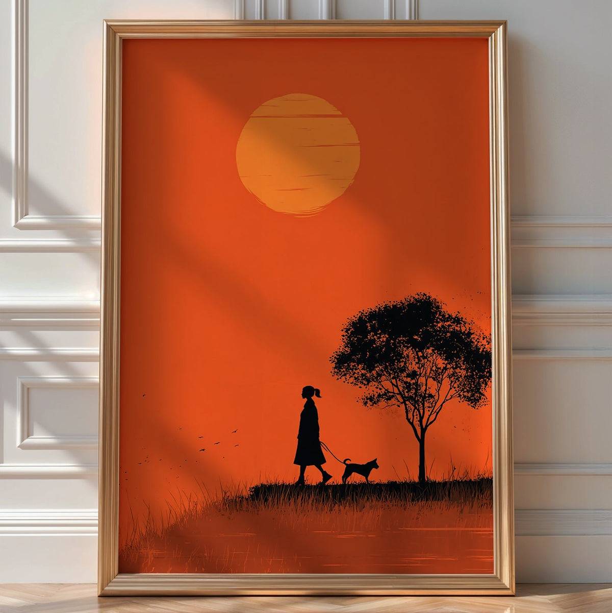 Silhouette Dog Walker at Sunset - Just Great Posters