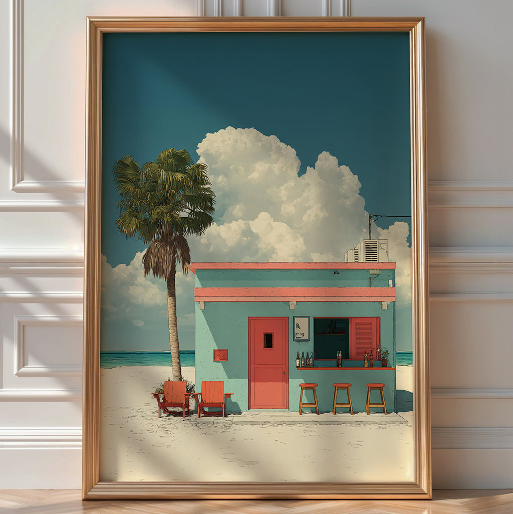 Tropical Beach Bar Poster – Retro Island Getaway Print - Just Great Posters
