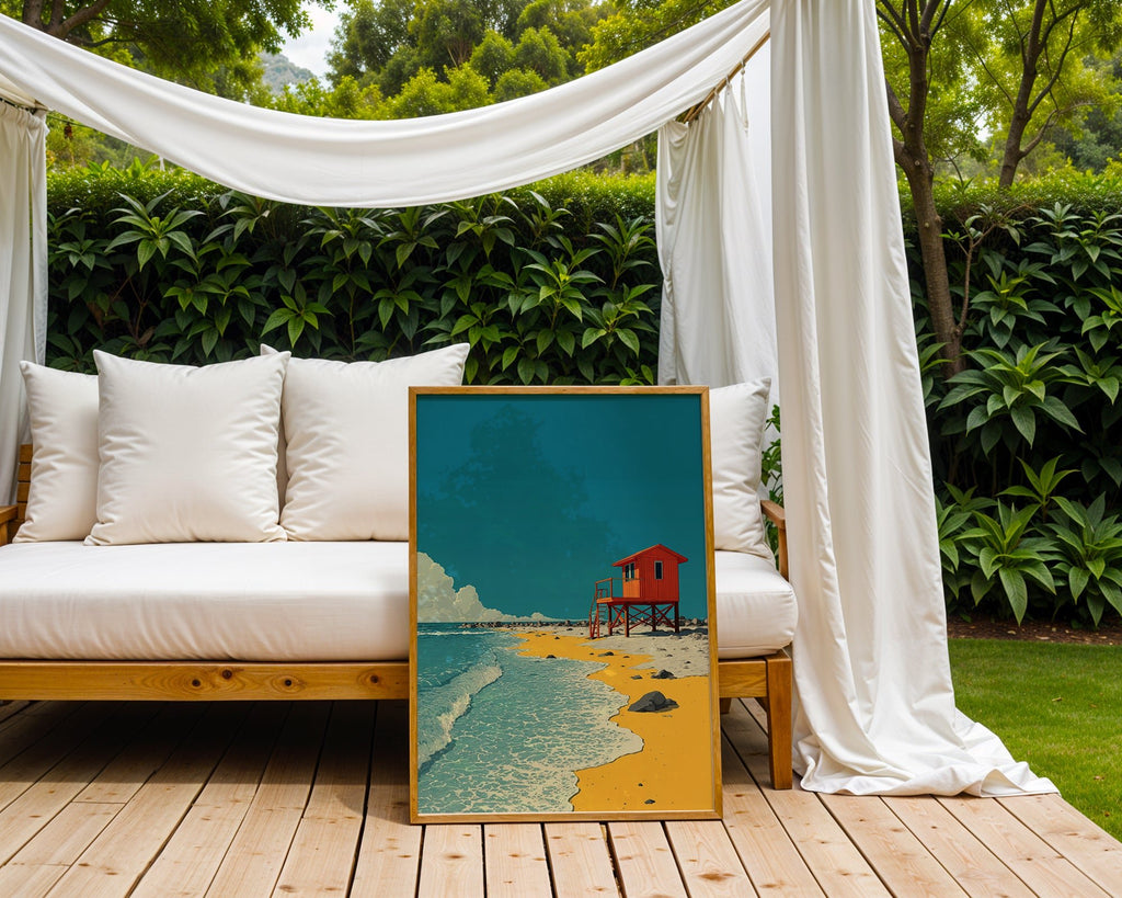 Lifeguard Beach Shack Poster – Coastal Minimalist Print - Just Great Posters