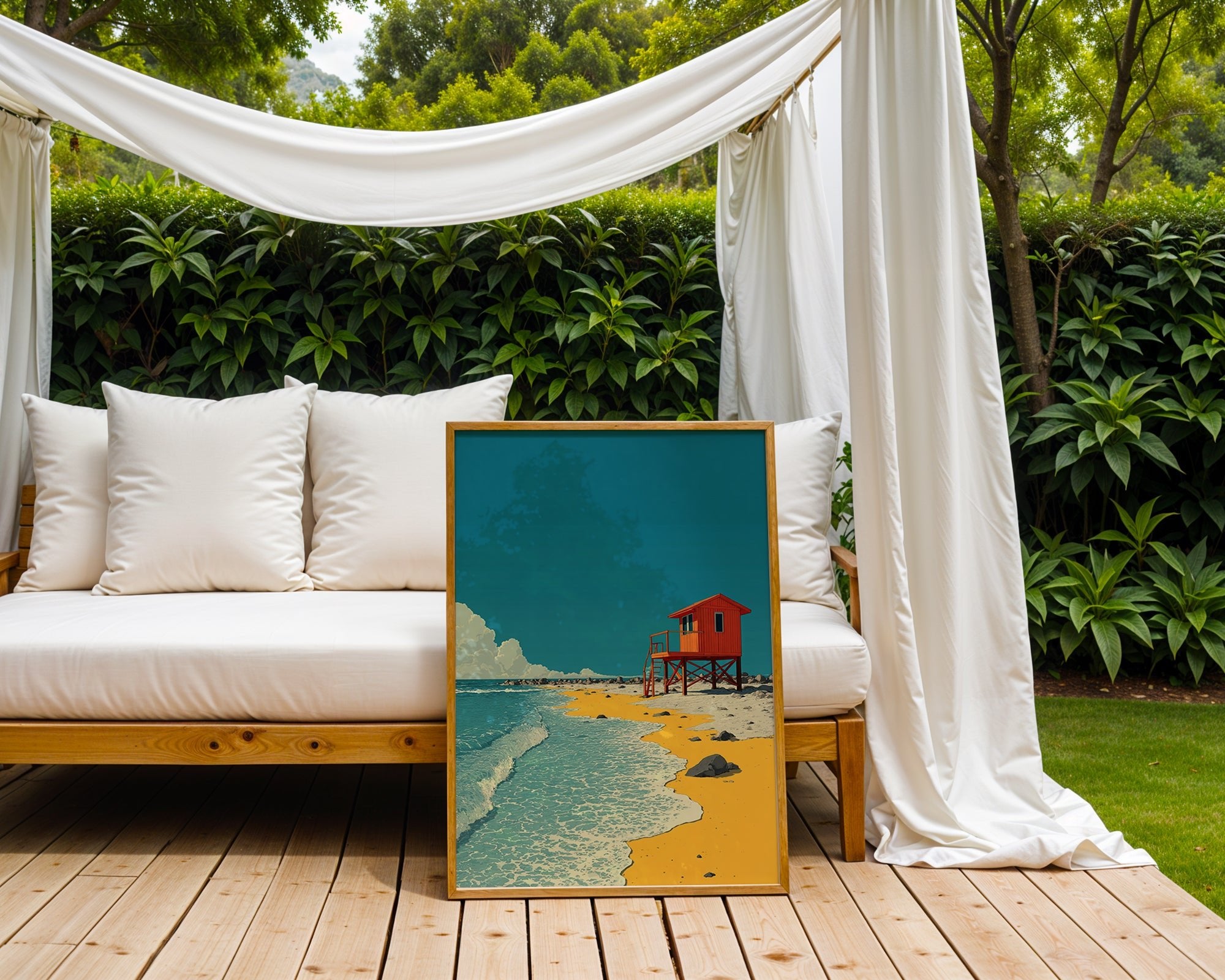 Lifeguard Beach Shack Poster – Coastal Minimalist Print - Just Great Posters