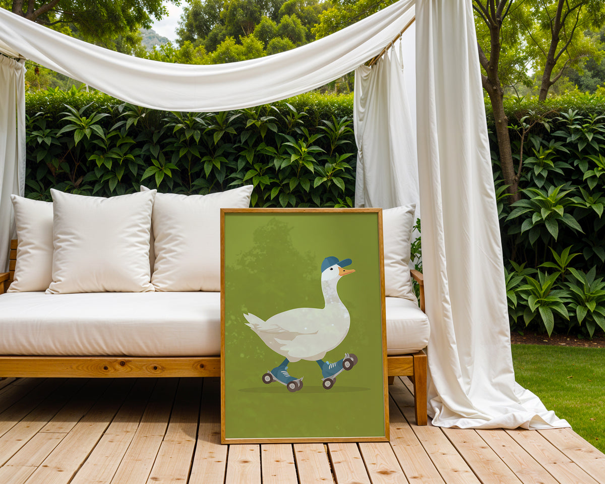 Funny Goose on Roller Skates Poster – Whimsical Animal Wall Art with Attitude - Just Great Posters