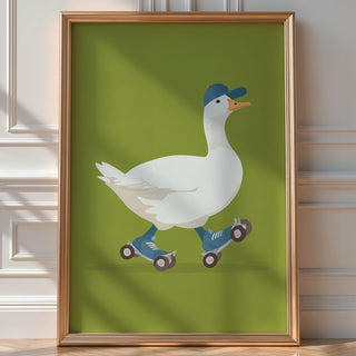 Funny Goose on Roller Skates Poster – Whimsical Animal Wall Art with Attitude - Just Great Posters