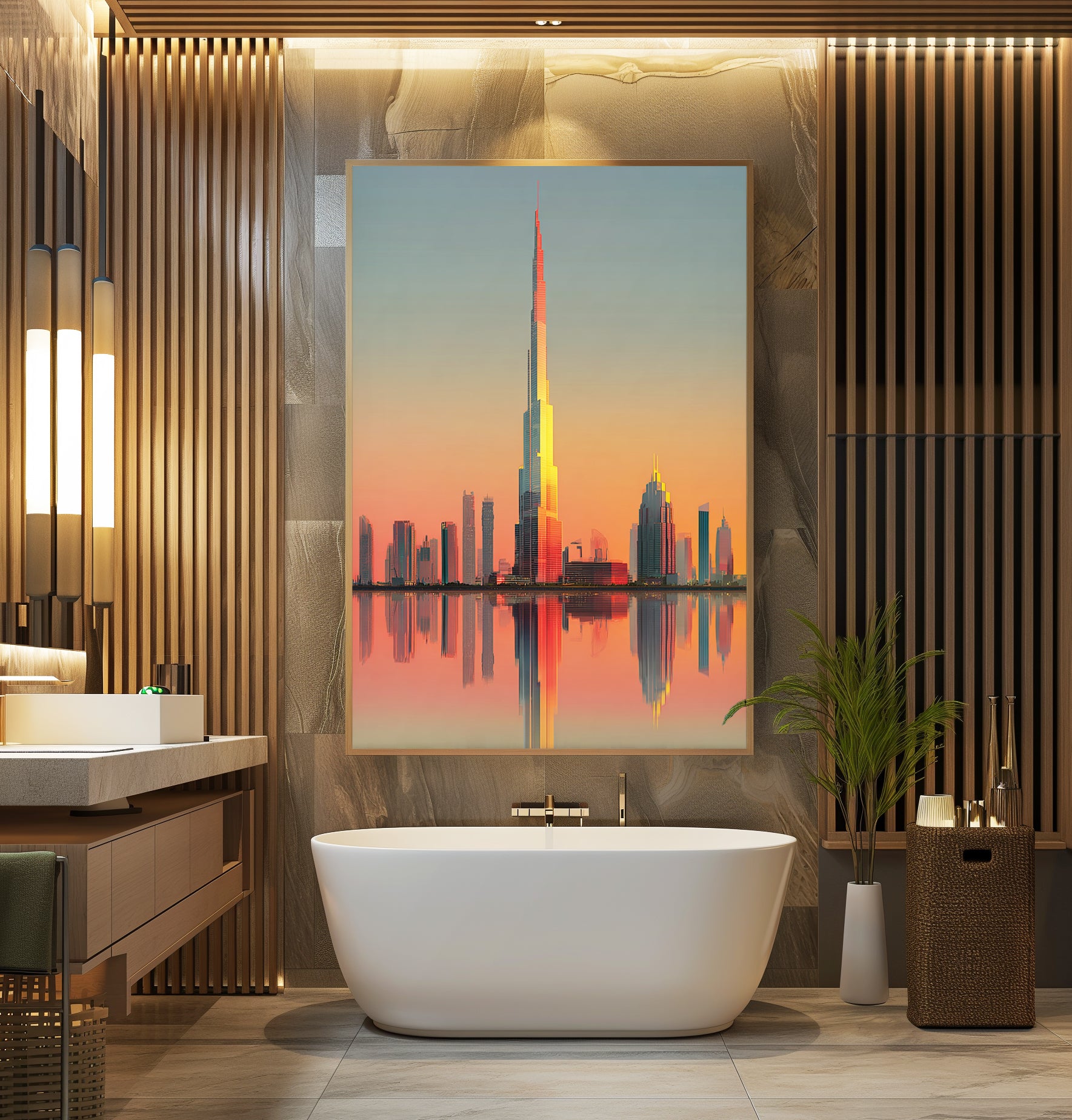 Sunset Skyscraper Skyline Poster – Modern Dubai Wall Art - Just Great Posters