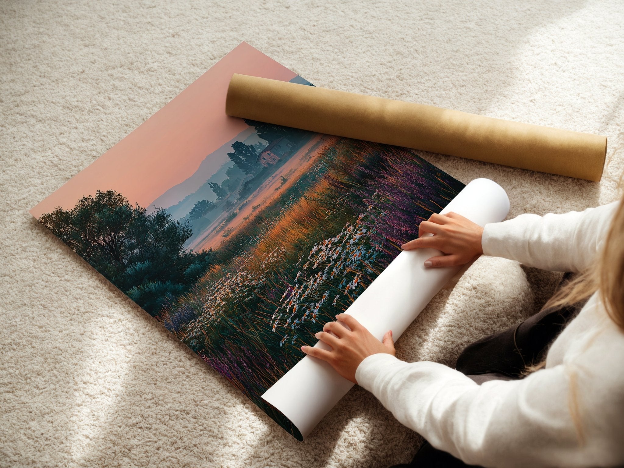 Sunset Field of Flowers Landscape Poster - Just Great Posters