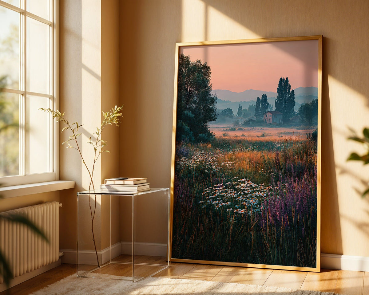 Sunset Field of Flowers Landscape Poster - Just Great Posters
