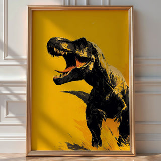 Roaring T - Rex Dinosaur Poster – Bold Yellow Art - Just Great Posters