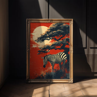 Zen Zebra at Sunset Poster – Japanese‑Style Minimalist Wildlife Wall Art - Just Great Posters