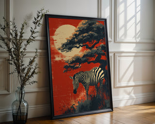 Zen Zebra at Sunset Poster – Japanese‑Style Minimalist Wildlife Wall Art - Just Great Posters