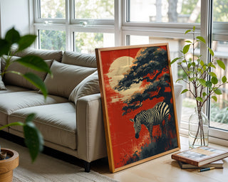 Zen Zebra at Sunset Poster – Japanese‑Style Minimalist Wildlife Wall Art - Just Great Posters