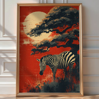 Zen Zebra at Sunset Poster – Japanese‑Style Minimalist Wildlife Wall Art - Just Great Posters