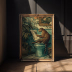 Close-up view of the leopard bathroom print