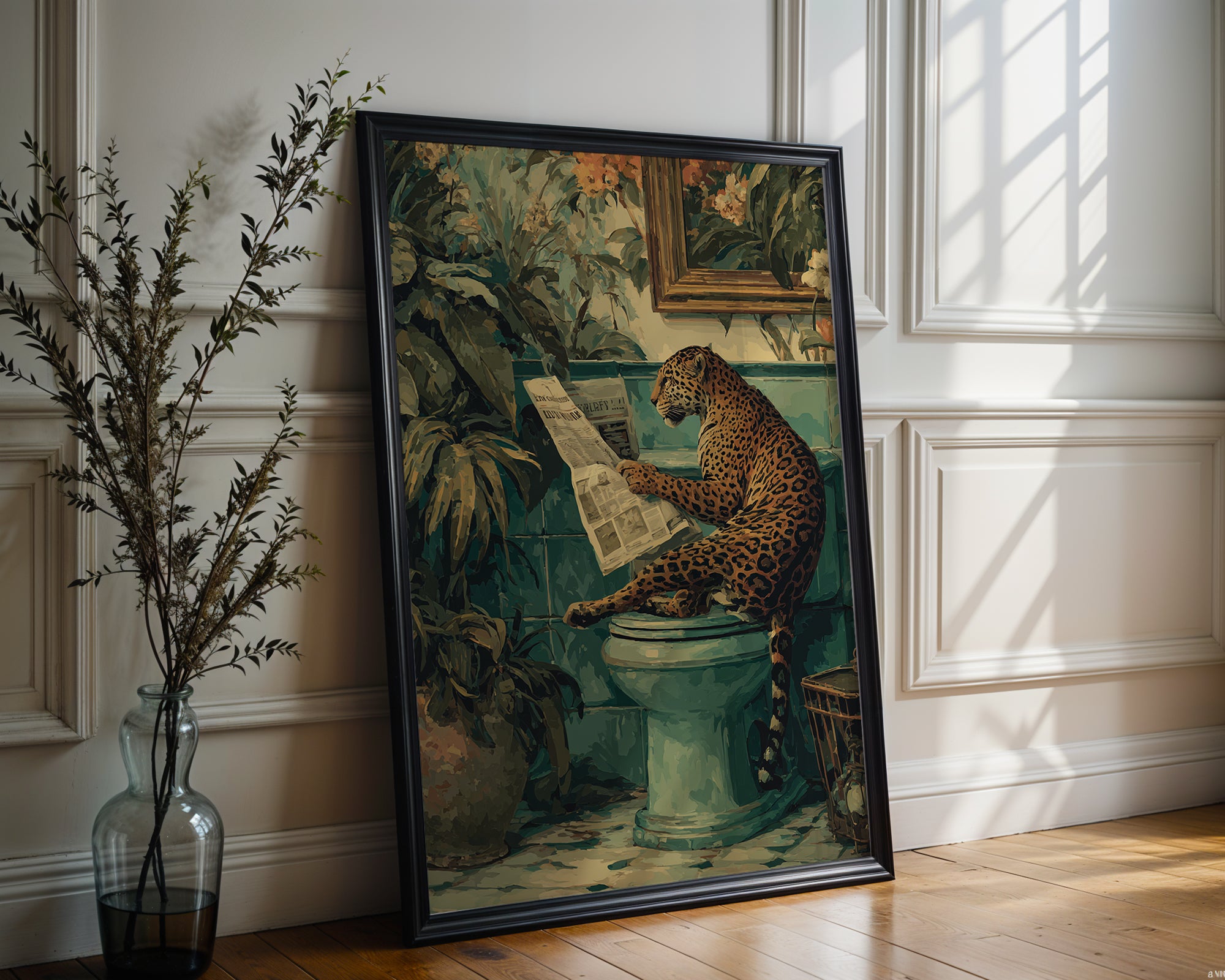 Leopard bathroom print mockup in a modern room setting