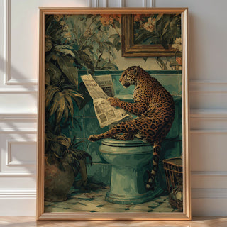 Leopard Bathroom Wall Art – Funny Jungle Animal Print for Eclectic Home Decor - Just Great Posters