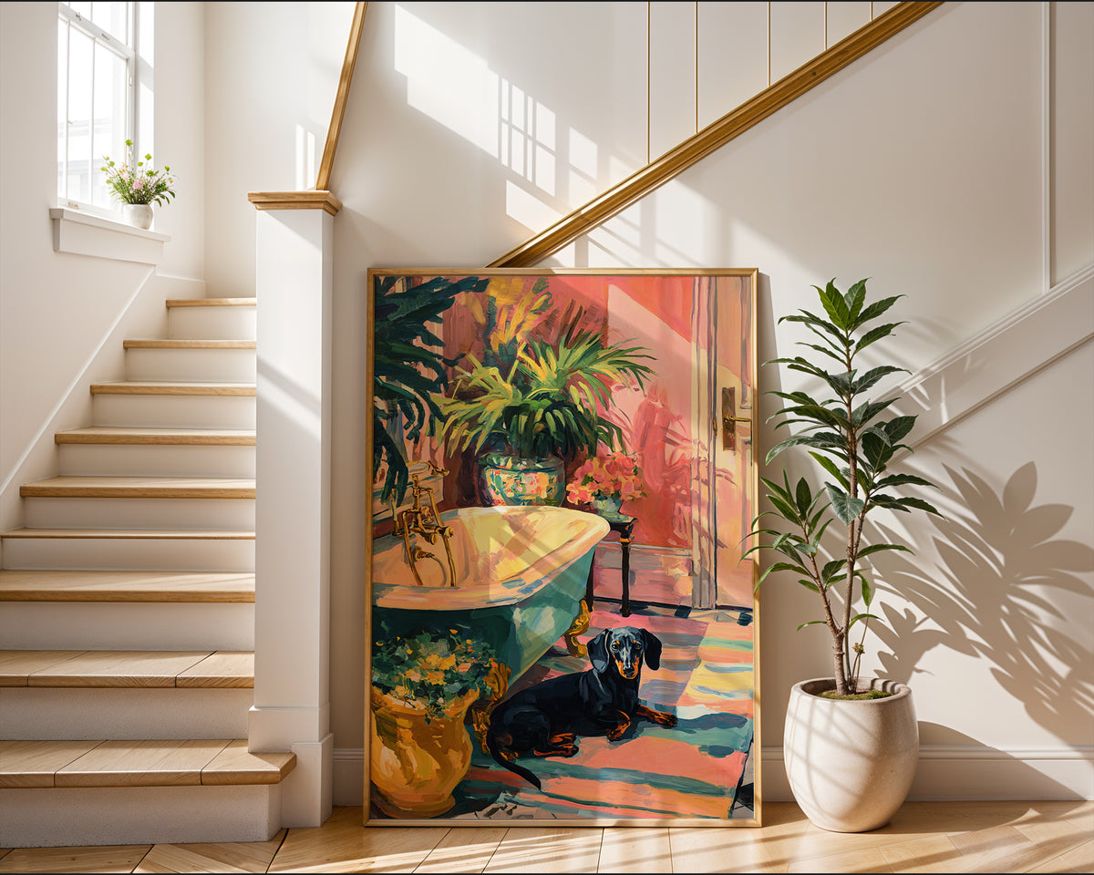 Matisse‑Style Dachshund Art Print – Elegant Modern Dog & Botanical Poster - Just Great Posters