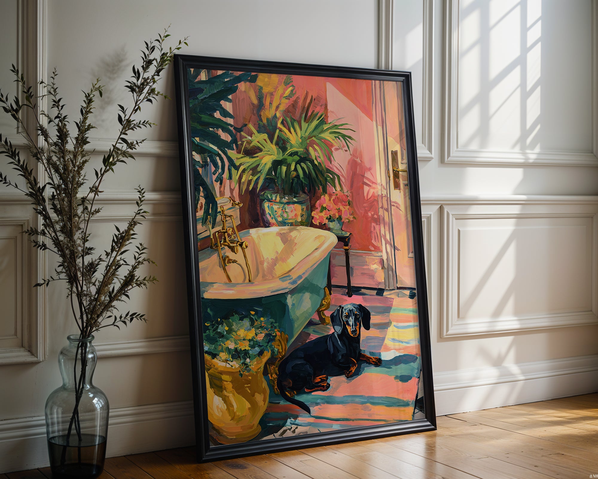 Matisse‑Style Dachshund Art Print – Elegant Modern Dog & Botanical Poster - Just Great Posters