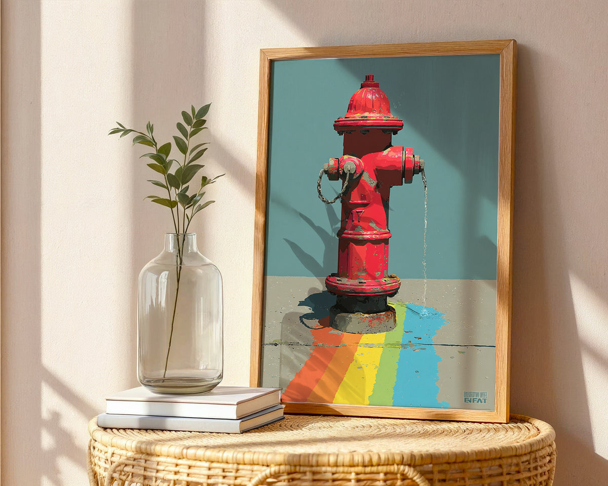 Rainbow Hydrant Poster – Bold Pop Street Art Print - Just Great Posters