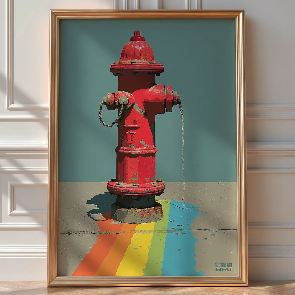 Rainbow Hydrant Poster – Bold Pop Street Art Print - Just Great Posters