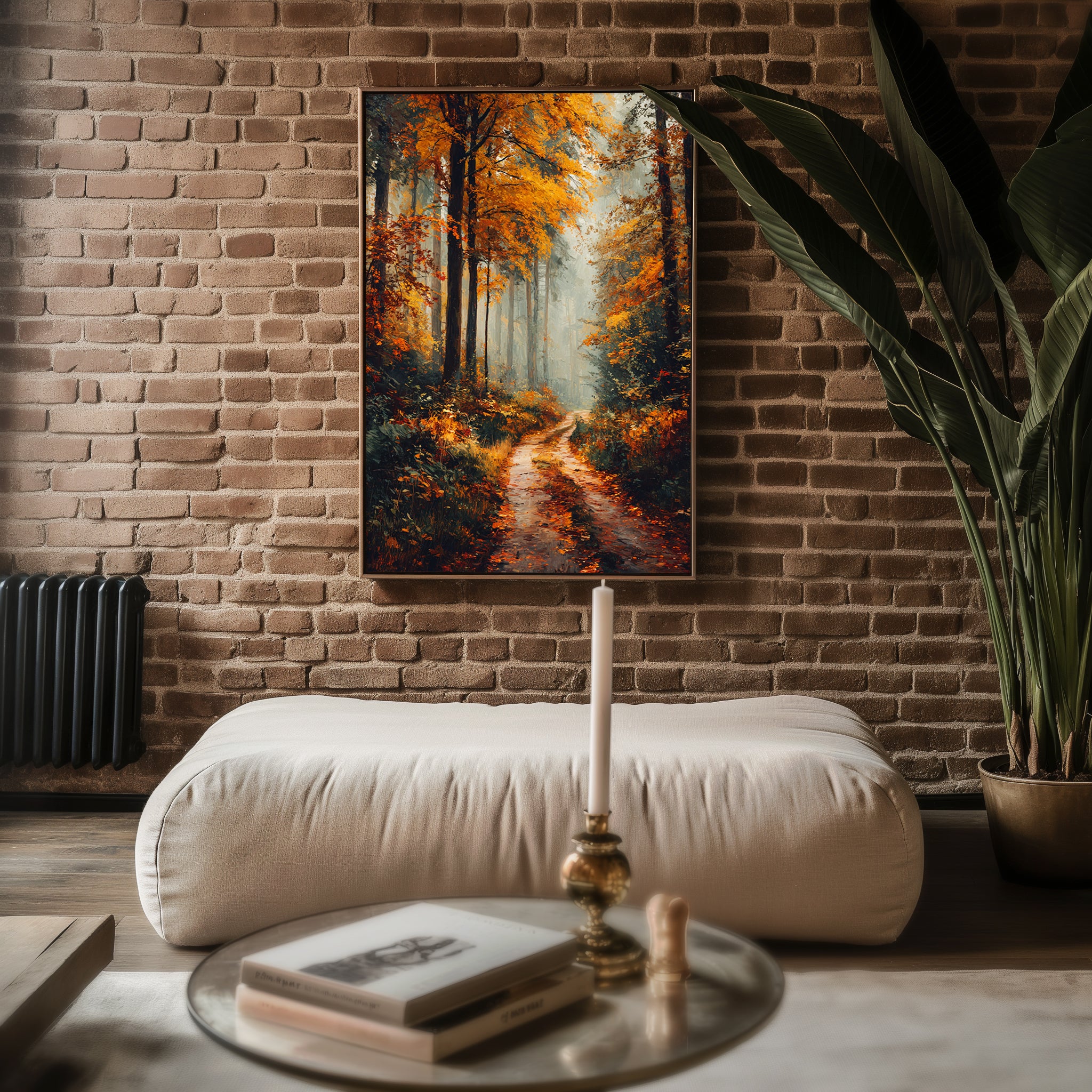 Foggy Autumn Forest Print – Moody Nature Path Wall Art for Cozy Interiors - Just Great Posters