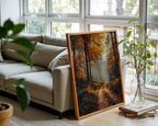 Foggy Autumn Forest Print – Moody Nature Path Wall Art for Cozy Interiors - Just Great Posters