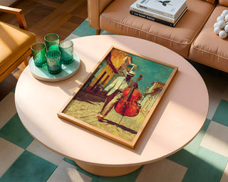 Cuban Jazz Street Poster – Vintage Music Art Print with Double Bass - Just Great Posters
