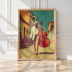 Cuban Jazz Street Poster – Vintage Music Art Print with Double Bass - Just Great Posters