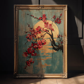 Blossoming Moon Sakura Branch Print – Traditional Japanese Cherry Blossom Wall Art - Just Great Posters