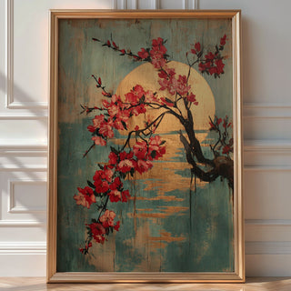 Blossoming Moon Sakura Branch Print – Traditional Japanese Cherry Blossom Wall Art - Just Great Posters