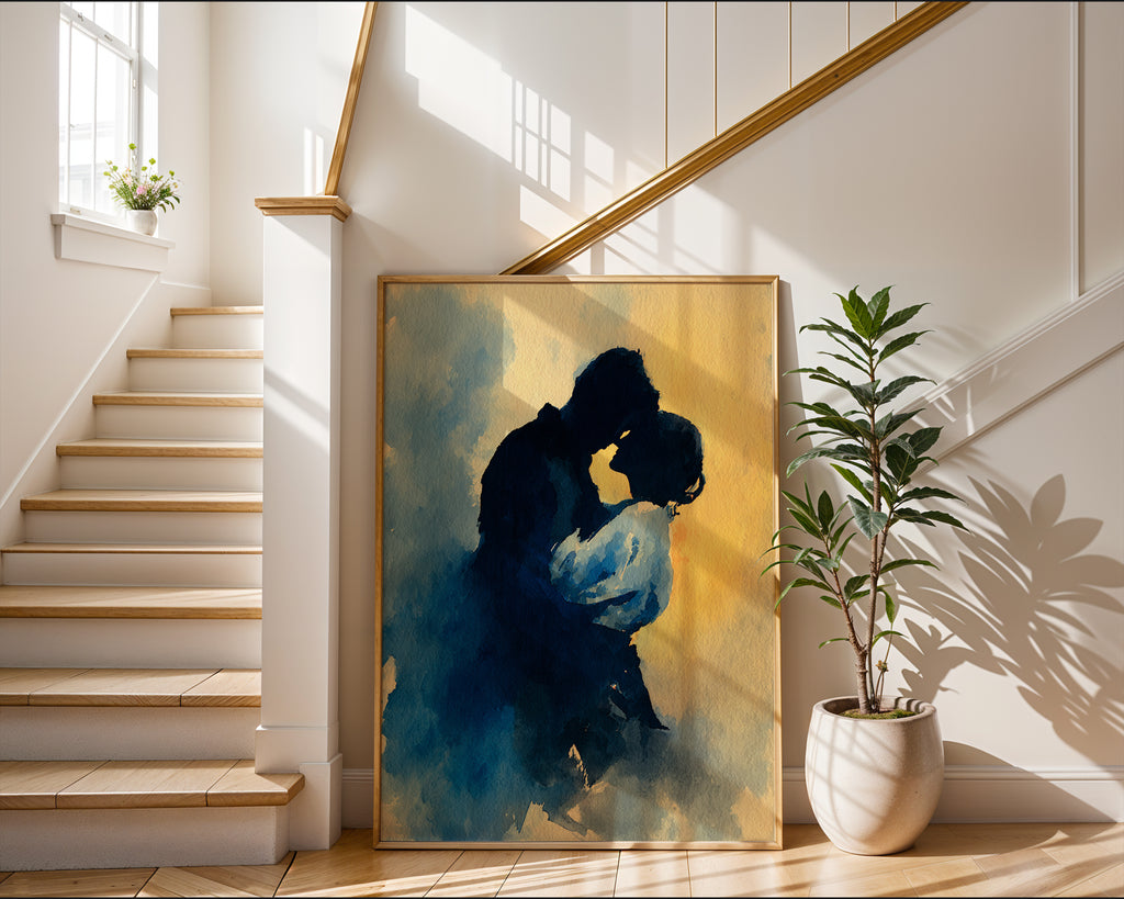 Watercolor Silhouette: Romantic Kiss - Just Great Posters