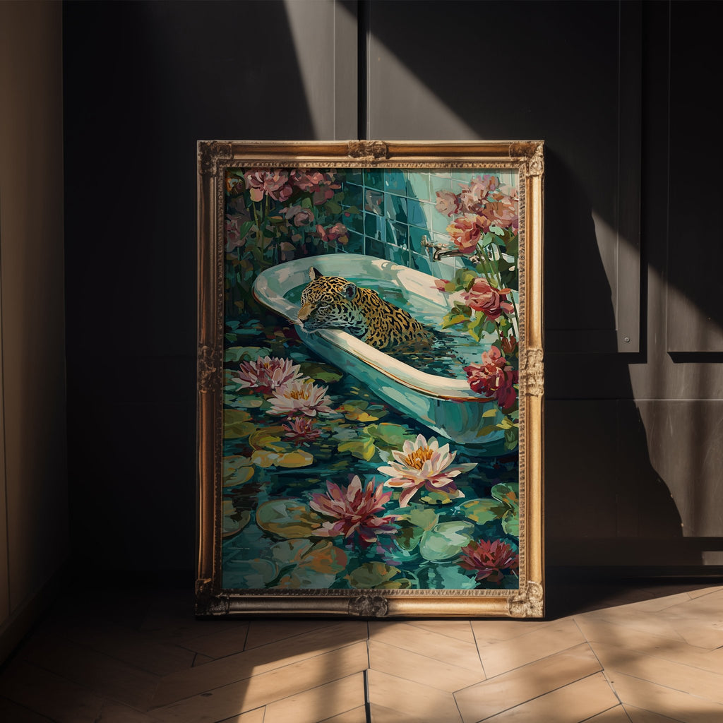 Flora & Feline – Surreal Jungle Bathtub Art Print - Just Great Posters