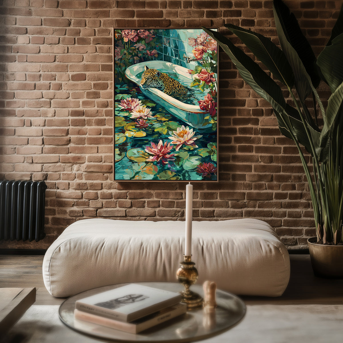 Flora & Feline – Surreal Jungle Bathtub Art Print - Just Great Posters