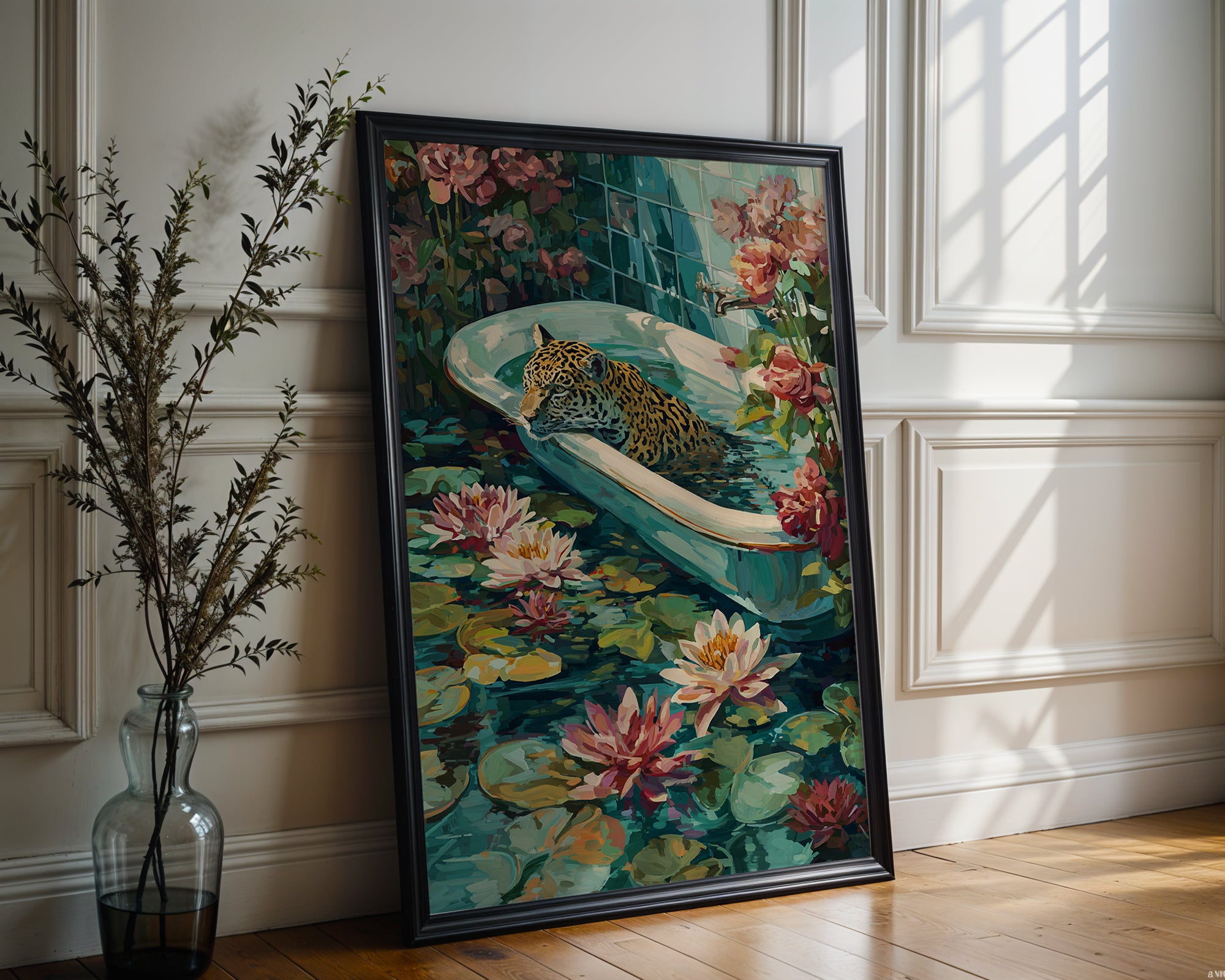 Flora & Feline – Surreal Jungle Bathtub Art Print - Just Great Posters