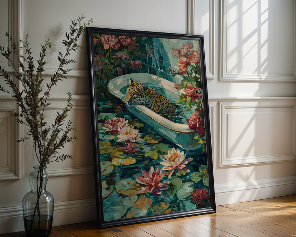 Flora & Feline – Surreal Jungle Bathtub Art Print - Just Great Posters