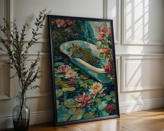 Flora & Feline – Surreal Jungle Bathtub Art Print - Just Great Posters