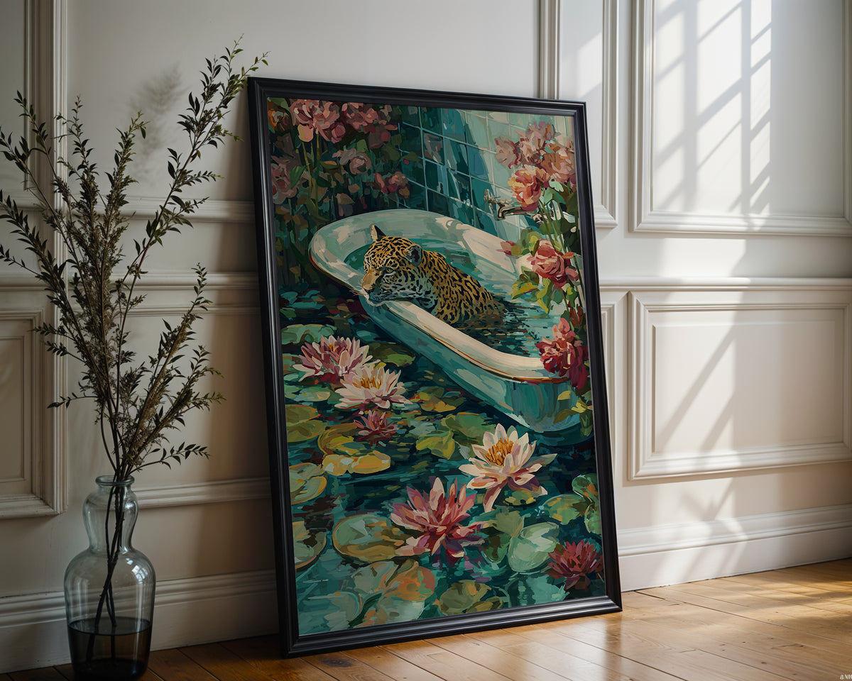 Flora & Feline – Surreal Jungle Bathtub Art Print - Just Great Posters