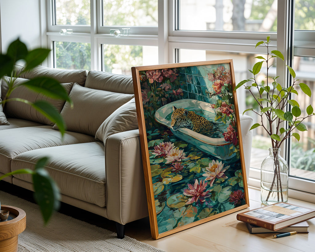 Flora & Feline – Surreal Jungle Bathtub Art Print - Just Great Posters